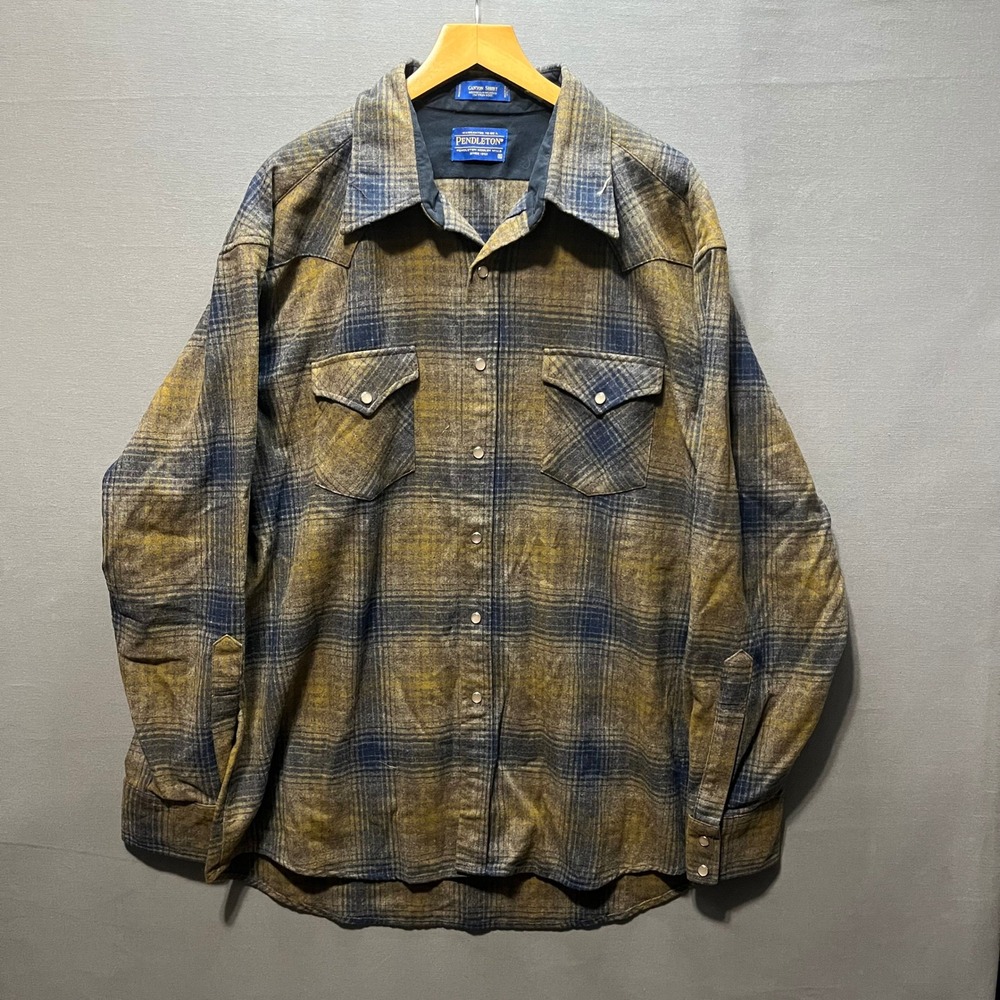 Pendleton Canyon Shirt XL Mens Virgin Wool Plaid Western Pearl Snap Flannel